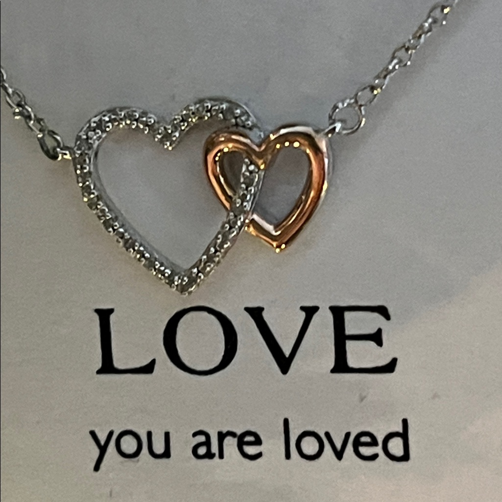 14k Diamond Sterling Silver Love Hearts Necklace Nwt